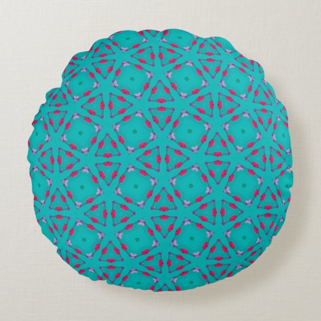 Almofada Redonda Teal Pink Retro Geometry Round Pillow (Frente)