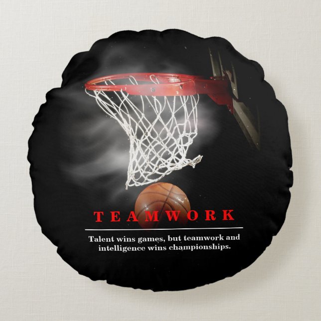 Almofada Redonda Teamwork Basketball Motivational Inspirational (Frente)