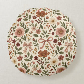 Almofada Redonda Tecido de Laço Floral Vintage Cottagecore | Românt