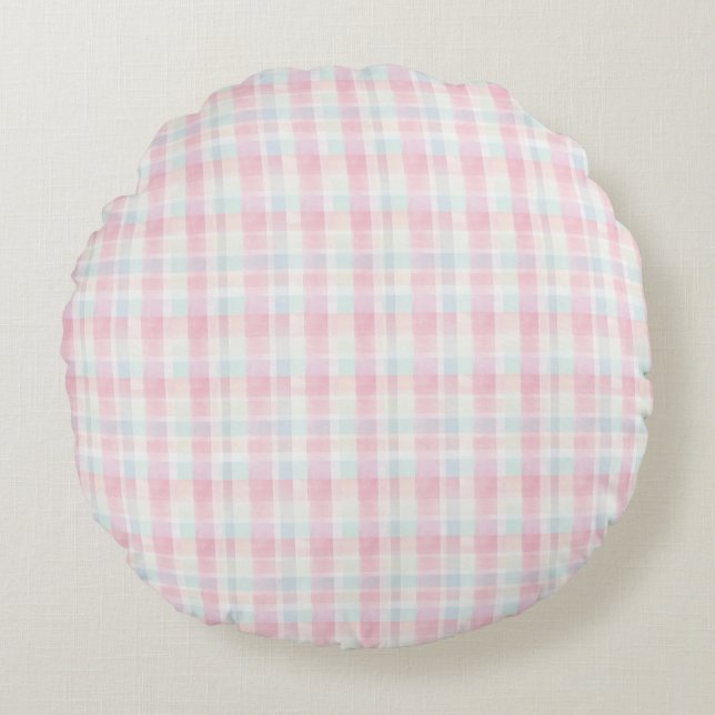Almofada Redonda Tecido Xadrez Pastel de Páscoa – Fofo  (Frente)