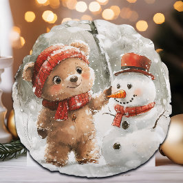Almofada Redonda Teddy Bear e Snowman