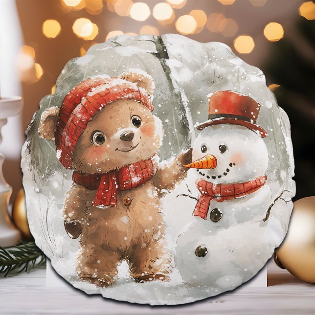 Almofada Redonda Teddy Bear e Snowman (Criador carregado)