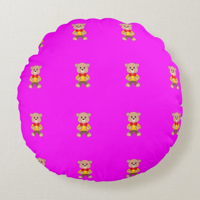Almofada Redonda Teddy Bears Modern Pink Magenta (Frente)