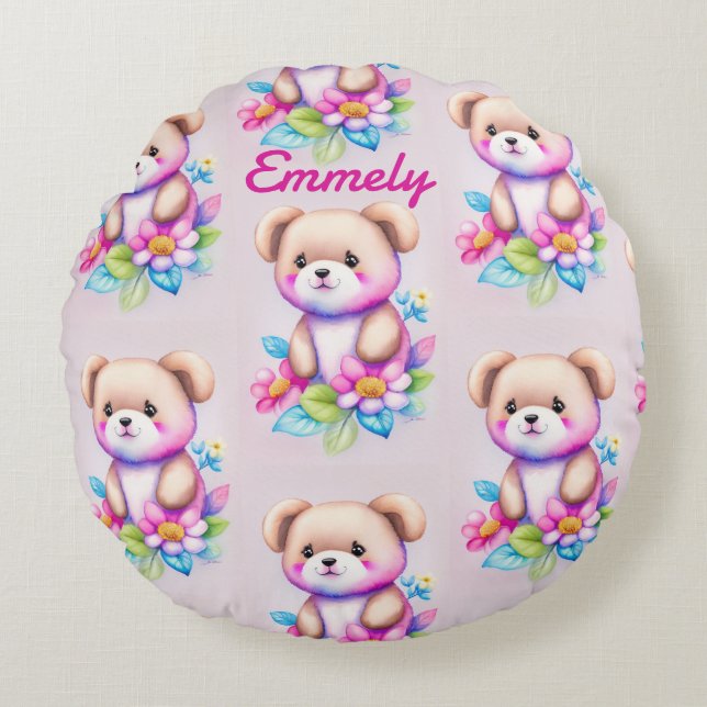 Almofada Redonda Teddybär Wasserfarben Pastell (Frente)