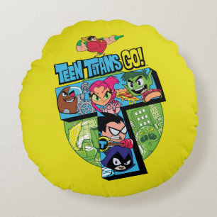 Almofada Redonda Teen Titans Go! Colagem em Torre de Titãs