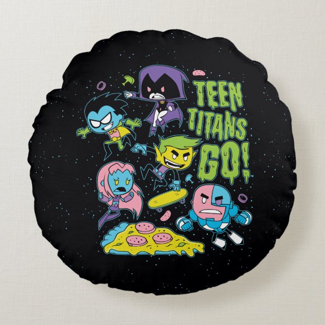 Almofada Redonda Teen Titans Go! | Gráfico de pizza da primavera de (Frente)