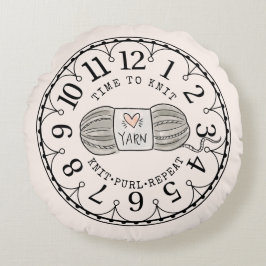 Almofada Redonda Tempo para Knit Yarn Clock Face