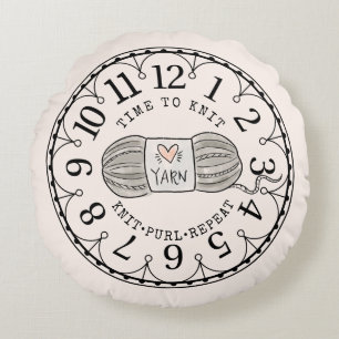 Almofada Redonda Tempo para Knit Yarn Clock Face