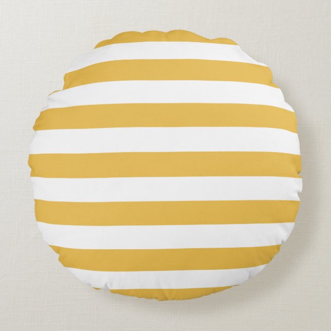 Almofada Redonda Tendy Yellow e White Wide Horizontal Stripes (Frente)