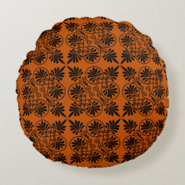 Almofada Redonda Terracotta Black Ancient Grego Meander Patterno