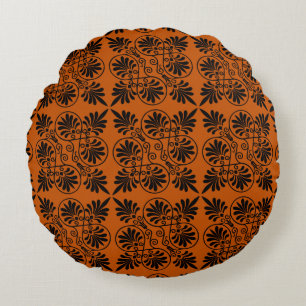Almofada Redonda Terracotta Black Ancient Grego Meander Patterno