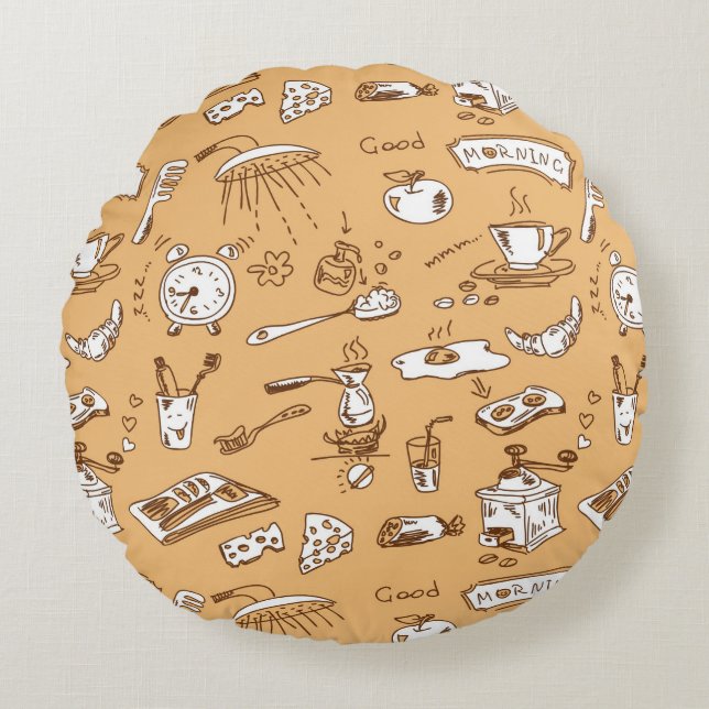 Almofada Redonda Teste padrão 2 do pequeno almoço (Frente)