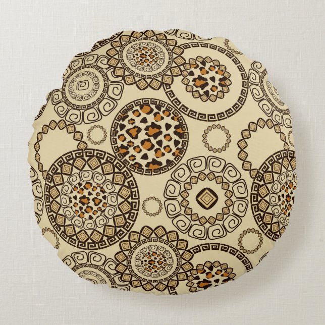 Almofada Redonda Teste padrão africano 3 da pele da chita (Frente)