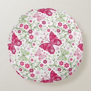 Almofada Redonda Teste padrão branco floral