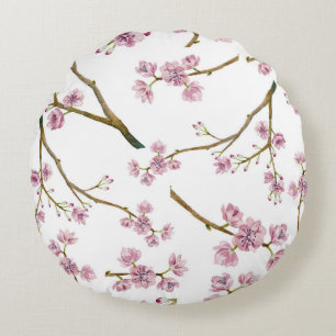 Almofada Redonda Teste padrão da flor de cerejeira de Sakura