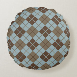 Almofada Redonda Teste padrão de Argyle no azul e no Taupe