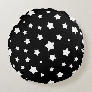 Almofada Redonda Teste padrão de estrelas preto e branco