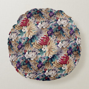 Almofada Redonda Teste padrão de flor tropical retro