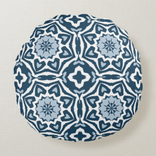 Almofada Redonda Teste padrão de mosaico azul de Delfts do Dutch