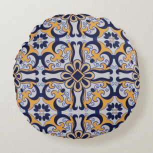 Almofada Redonda Teste padrão do azulejo do português