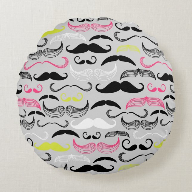 Almofada Redonda Teste padrão do bigode, estilo retro (Frente)