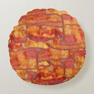 Almofada Redonda Teste padrão do fundo do bacon, comida fritada