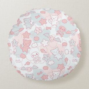 Almofada Redonda teste padrão do kawaii com doodle
