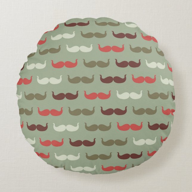 Almofada Redonda Teste padrão do vintage com bigode (Frente)