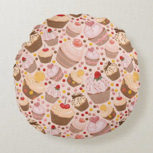 Almofada Redonda Teste padrão dos cupcakes comemorativos