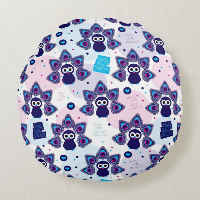 Almofada Redonda teste padrão exótico do pavão de india (Frente)
