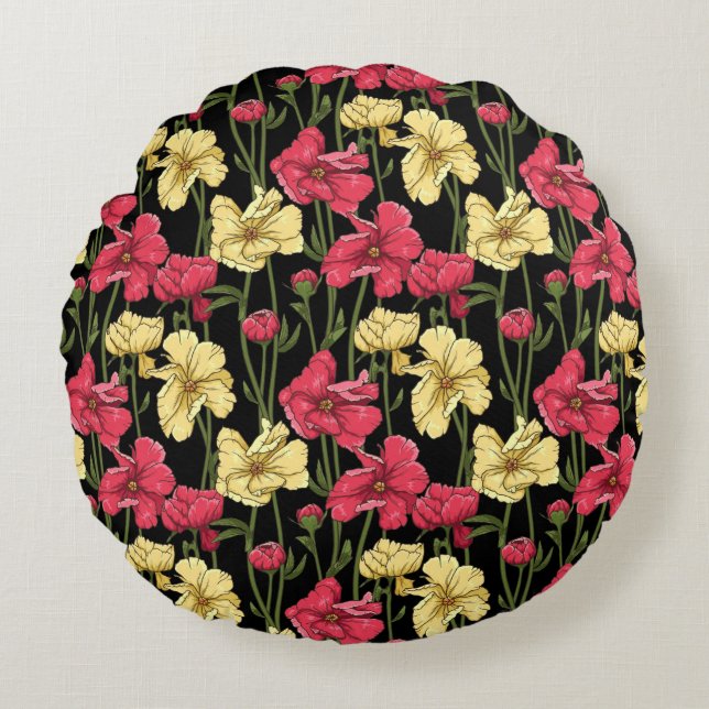 Almofada Redonda Teste padrão floral elegante 2 (Frente)