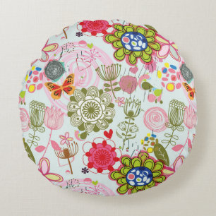 Almofada Redonda Teste padrão floral no estilo retro 2