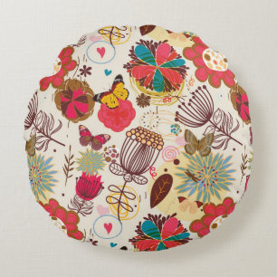 Almofada Redonda Teste padrão floral no estilo retro 4