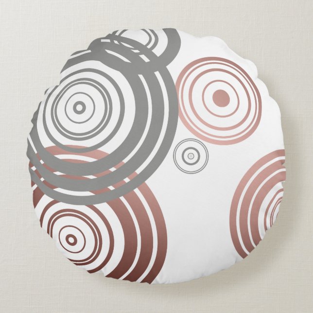 Almofada Redonda teste padrão geométrico cinzento dos círculos do (Frente)