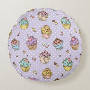 Almofada Redonda Teste padrão retro dos doces