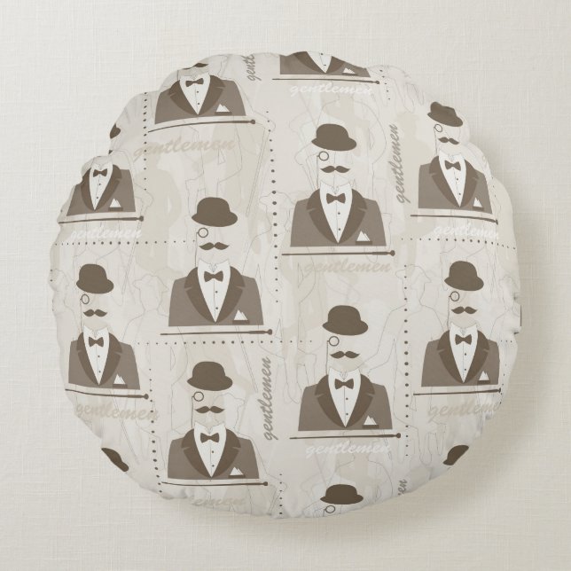 Almofada Redonda Teste padrão retro para o homem (Frente)