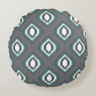 Almofada Redonda Teste padrão tribal do ikat retro geométrico