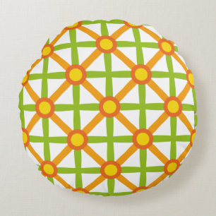 Almofada Redonda Teste padrão verde & amarelo alaranjado inspirado