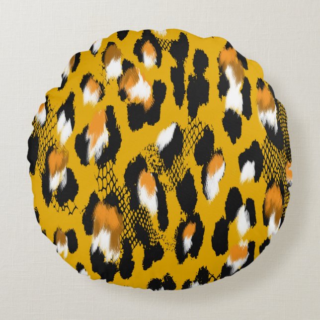 Almofada Redonda Texto do Leopardo Fundo de Impressão de Animais (Frente)