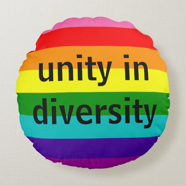 Almofada Redonda Texto Personalizado LGBT do Sinalizador Arco-Íris  (Frente)