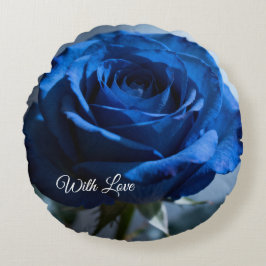 Almofada Redonda Texto Personalizado – Presente Floral Rosa Azul Ro