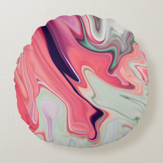 Almofada Redonda textura abstrato elegante do fluxo líquido de márm (Frente)
