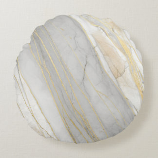 Almofada Redonda Textura de Mármore Carrara com Veias Douradas
