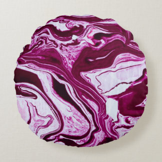 Almofada Redonda Textura de mármore magenta: arte Abstrato de fluid