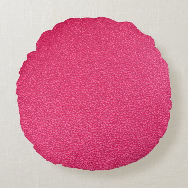 Almofada Redonda Textura de tecido rosa de luxo fino. (Frente)