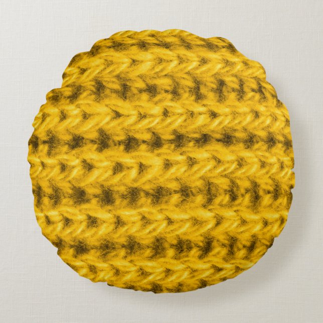 Almofada Redonda Textura em Wool Amarelo Vibrante (Frente)