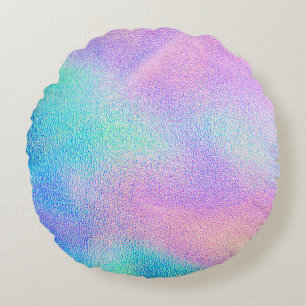 Almofada Redonda Textura holográfica real em cor verde-rosa azul