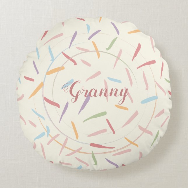 Almofada Redonda Textura Leve Desenhada Mão Traça Círculos Vovó (Frente)