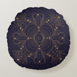 Almofada Redonda Throat Chakra Shadow Mandala Travesseiro redondo