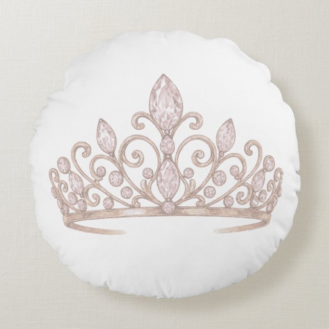 Almofada Redonda tiara Princesa Rosa Bege (Frente)